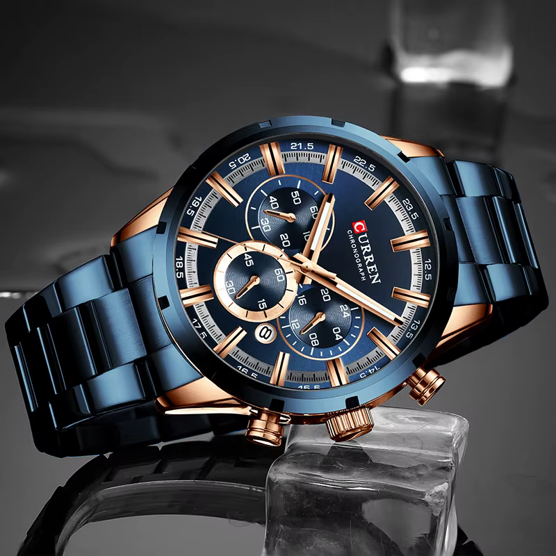 Reloj CURREN para hombre, marca superior, relojes deportivos de cuarzo de lujo para hombre, reloj de pulsera cron贸grafo resistente al agua de acero completo, reloj Masculino - Imagen 2