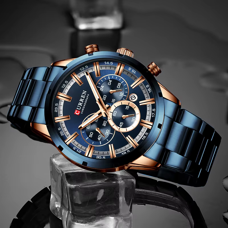Reloj CURREN para hombre, marca superior, relojes deportivos de cuarzo de lujo para hombre, reloj de pulsera cron贸grafo resistente al agua de acero completo, reloj Masculino - Imagen 4