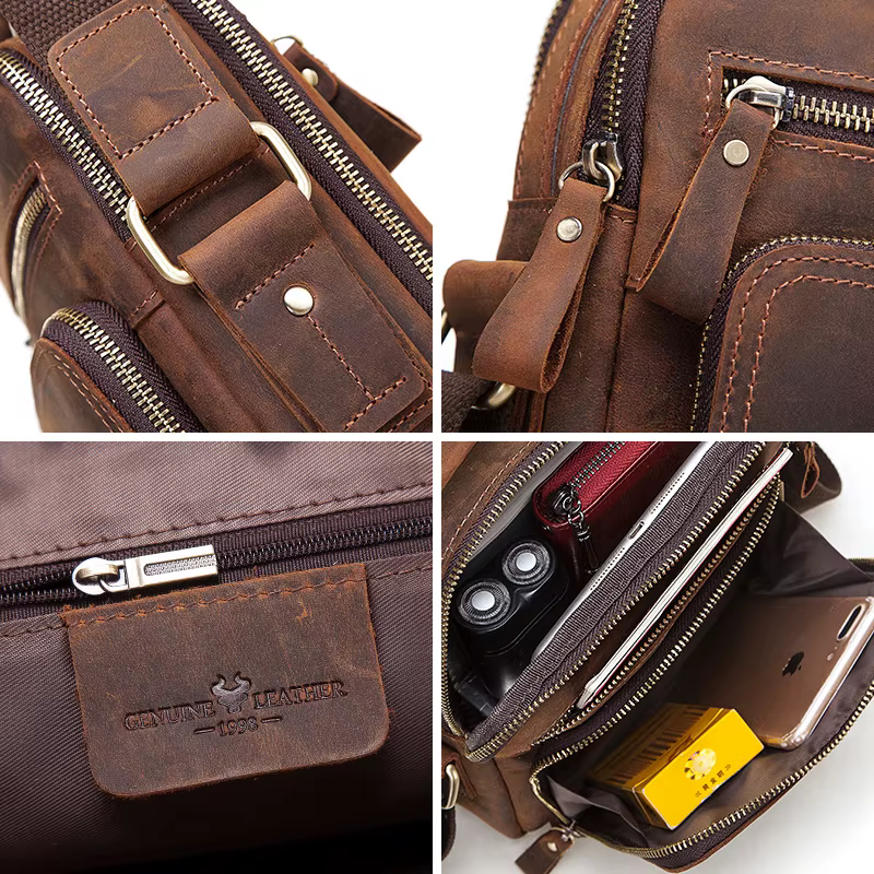 HUMERPAUL, Bolso de hombro de cuero genuino para Hombre, bolsos cruzados Vintage, Bolso de mano de mensajero para hombre de gran capacidad, Bolso de viaje para Hombres - Imagen 5