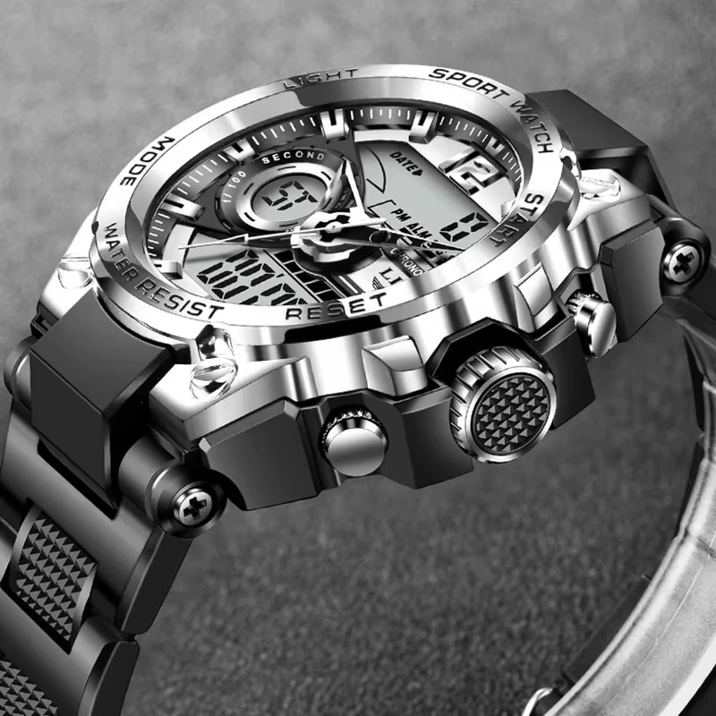 LIGE-reloj analógico con pantalla LED para hombre, accesorio de pulsera de cuarzo resistente al agua hasta 50m con calendario, complemento Masculino deportivo de marca de lujo con diseño militar - Imagen 3