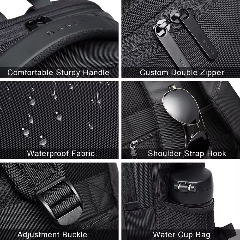Mochila impermeable de viaje BANGE con puerto de carga USB compatible con mochilas para portátiles de 15,6 pulgadas para hombres y mujeres, mochilas escolares para adolescentes - Imagen 5