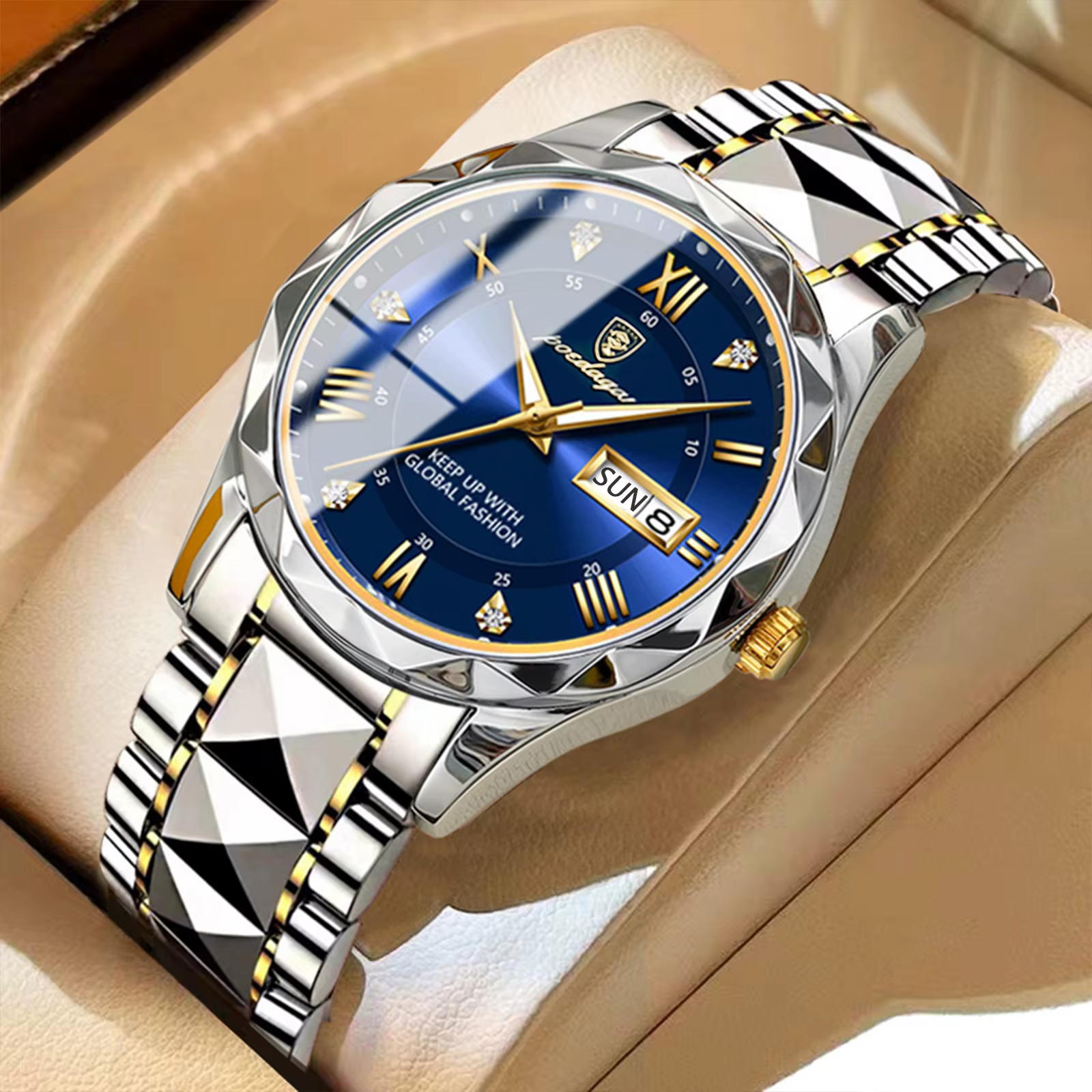 POEDAGAR, relojes de lujo de marca superior para hombre, reloj de semana con calendario luminoso resistente al agua para hombre, reloj informal de cuarzo de acero inoxidable para hombre - Imagen 2