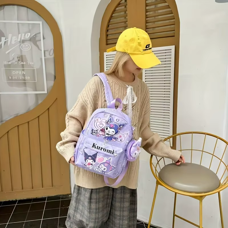 Mochila Kuromi & Cinnamoroll con monedero, mochila escolar de dibujos animados de Hello Kitty, mochila informal de viaje para niña para uso diario - Imagen 2