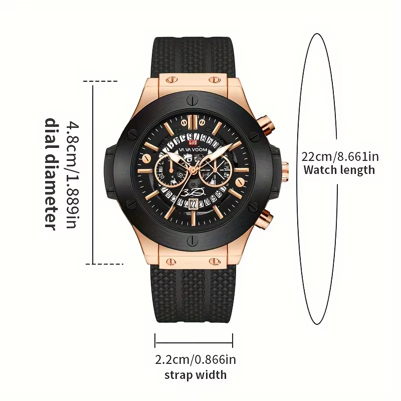 Reloj deportivo de silicona negra para hombre, esfera grande ahuecada de 46mm, oro rosa, estilo militar de moda, movimiento de cuarzo Original - Imagen 2