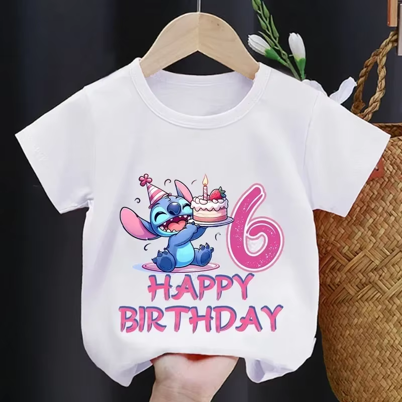 Camisetas de Disney Lilo Stitch 1-9 cumpleaños para niños, camisetas de fiesta para bebés, camisetas de fiesta para niñas, camiseta para niños con ropa, camiseta para niños - Imagen 3