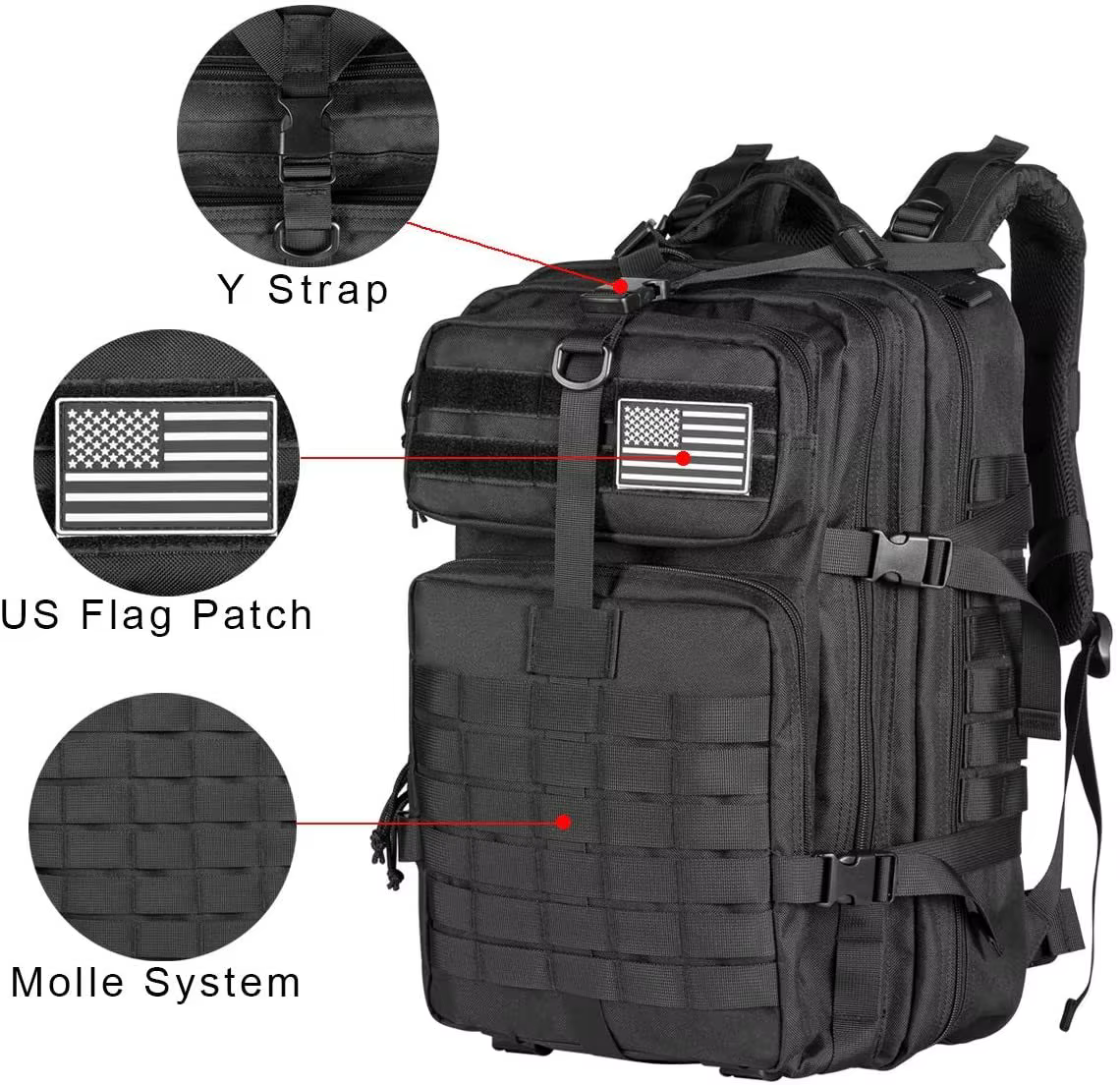 QT & QY-mochilas tácticas para hombre, bolsas de viaje, supervivencia al aire libre, paquete de asalto 3P, EDC Molle Pack para Trekking, bolsa de caza, 30, 45l - Imagen 2