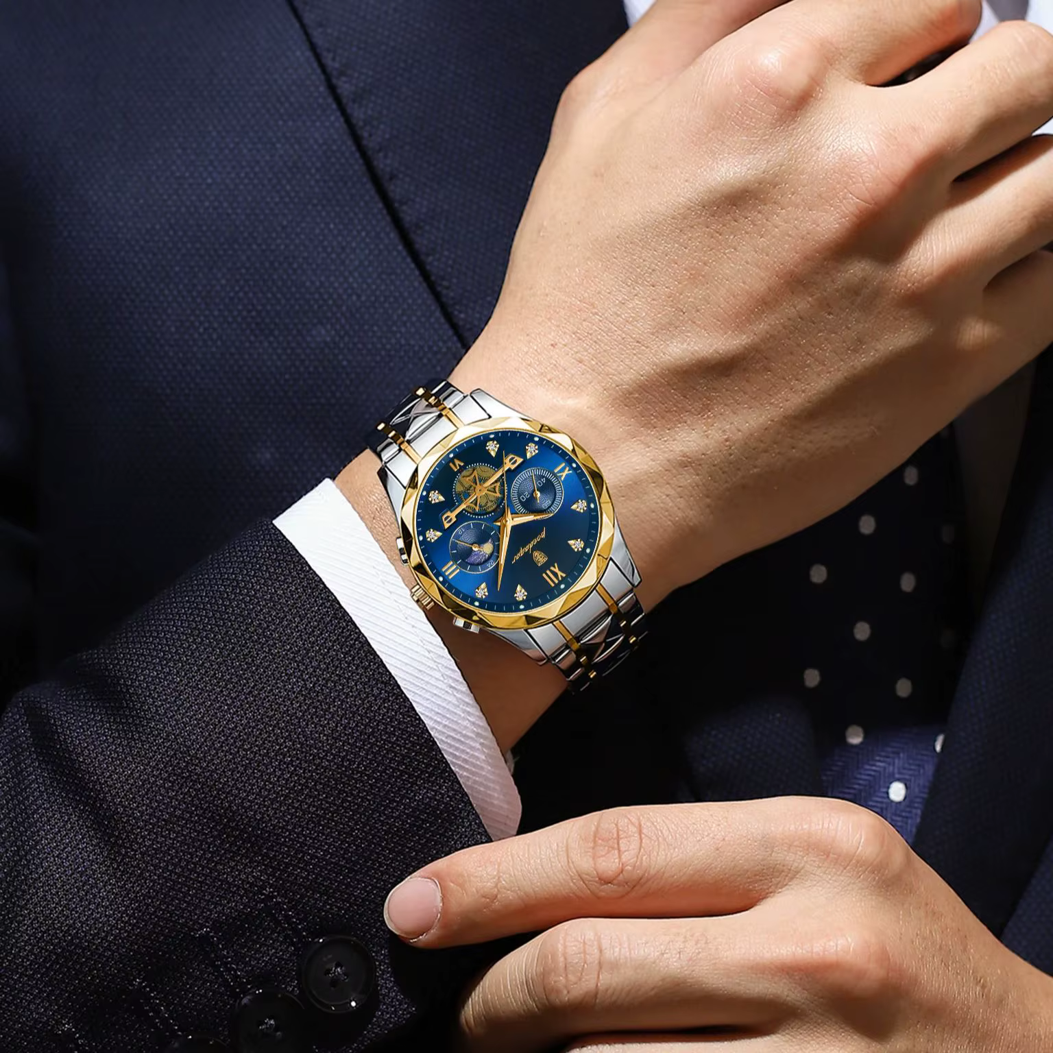 Reloj de pulsera POEDAGAR de lujo para hombre, cron贸grafo resistente al agua, reloj luminoso para hombre, relojes deportivos de cuarzo de acero inoxidable de alta calidad para hombre - Imagen 5