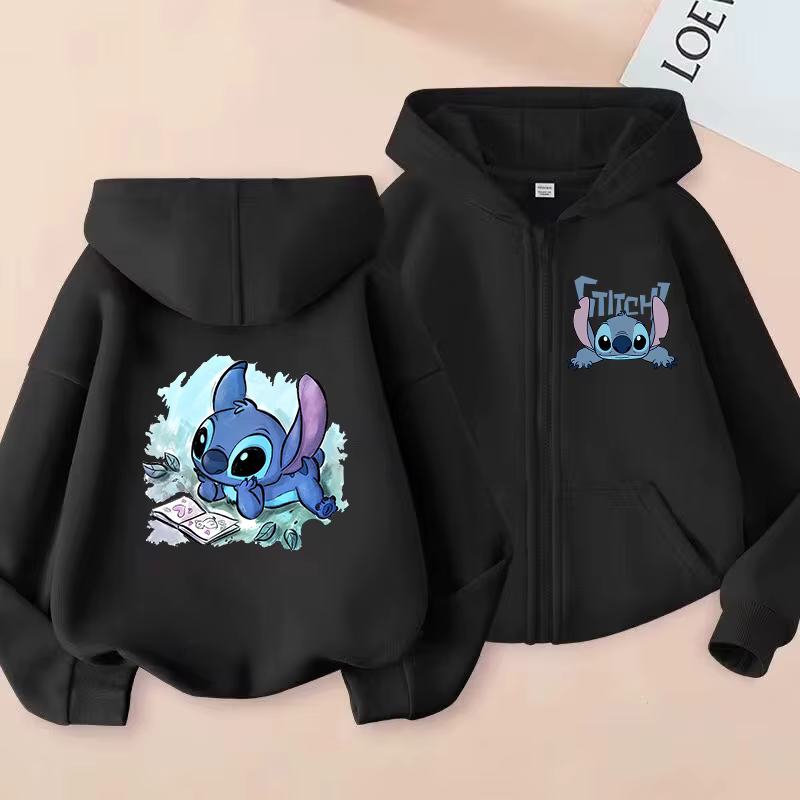 Sudaderas con cremallera, Sudadera con capucha de punto, ropa de dibujos animados para niños, sudadera de Lilo y Stitch con cremallera, Top informal para bebé - Imagen 3