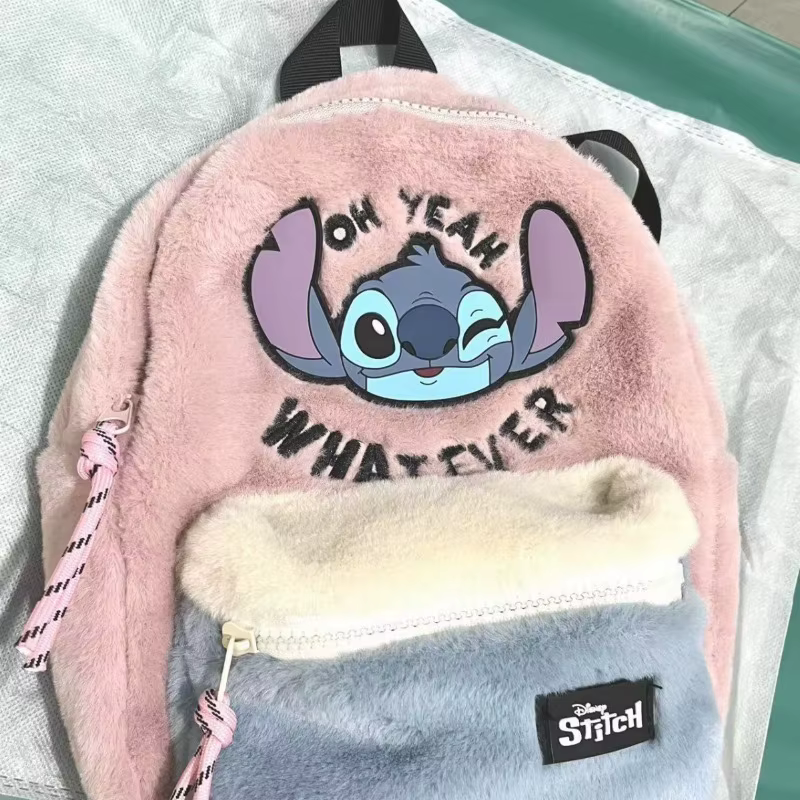 Disney-mochila escolar de felpa con dibujos de Stitch para niños, morral bonito de franjas de diferente Color a la moda para guardería - Imagen 3