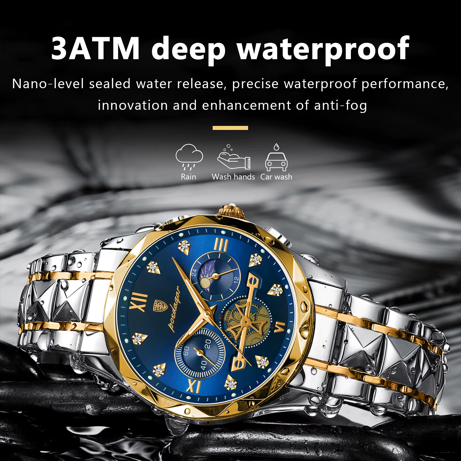 Reloj de pulsera POEDAGAR de lujo para hombre, cron贸grafo resistente al agua, reloj luminoso para hombre, relojes deportivos de cuarzo de acero inoxidable de alta calidad para hombre - Imagen 2
