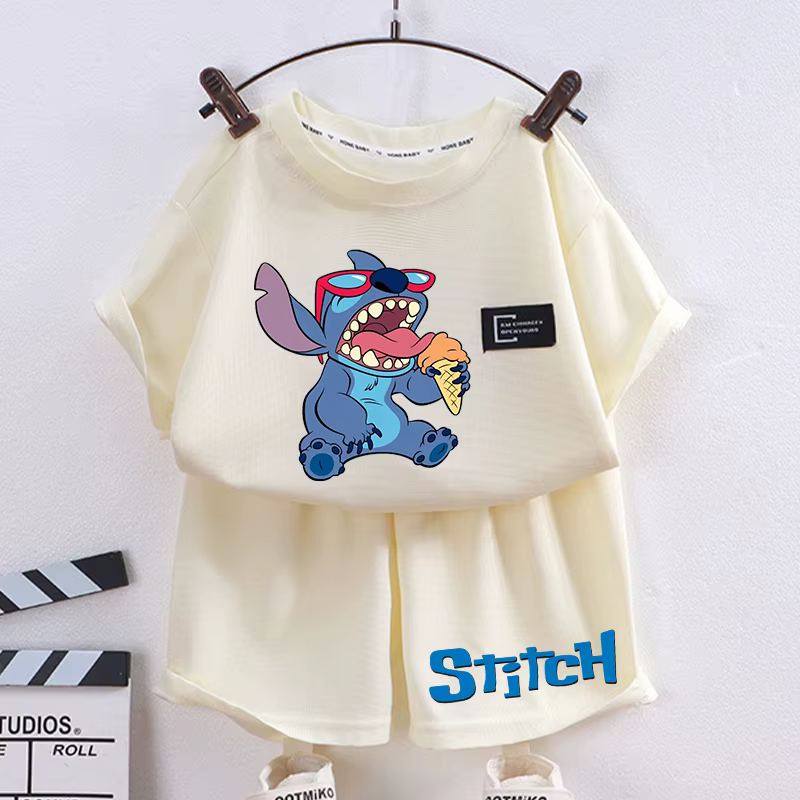 Nuevo conjunto de camiseta y pantalones cortos para niños de Lilo Stitch, camisetas de manga corta con estampado de dibujos animados de Disney para niños y niñas, ropa para niños 2024 - Imagen 5
