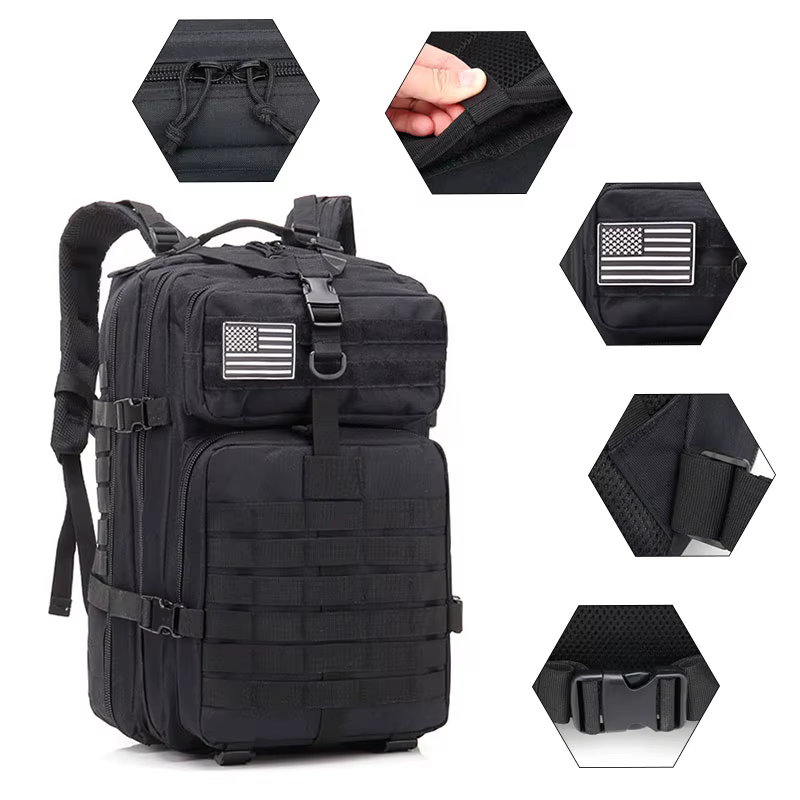 QT & QY-mochilas tácticas para hombre, bolsas de viaje, supervivencia al aire libre, paquete de asalto 3P, EDC Molle Pack para Trekking, bolsa de caza, 30, 45l - Imagen 6