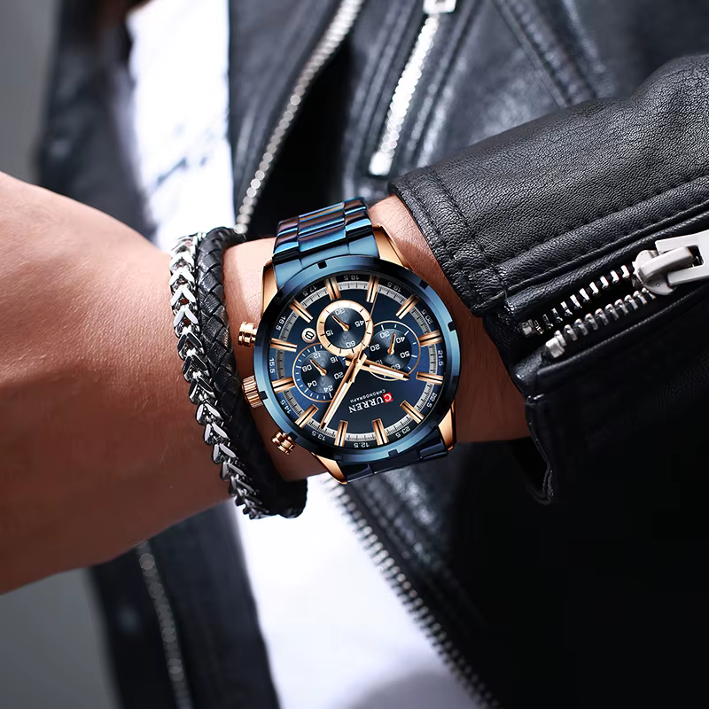 Reloj CURREN para hombre, marca superior, relojes deportivos de cuarzo de lujo para hombre, reloj de pulsera cron贸grafo resistente al agua de acero completo, reloj Masculino - Imagen 5
