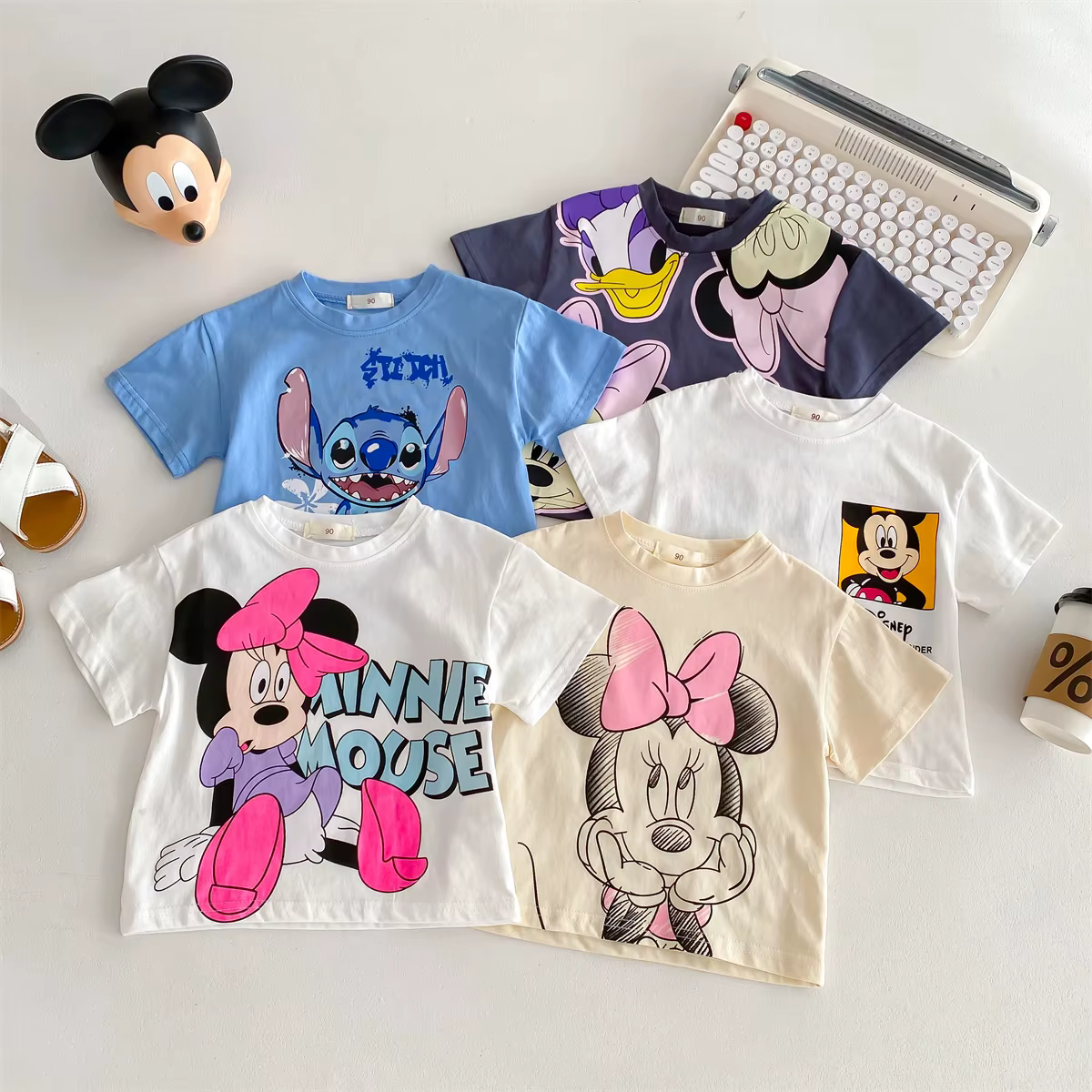 Camiseta bonita de dibujos animados de Disney para bebé, niña y niño, ropa de verano, camisetas estampadas de Minnie para niños, camisetas de manga corta con cuello redondo para niños - Imagen 2