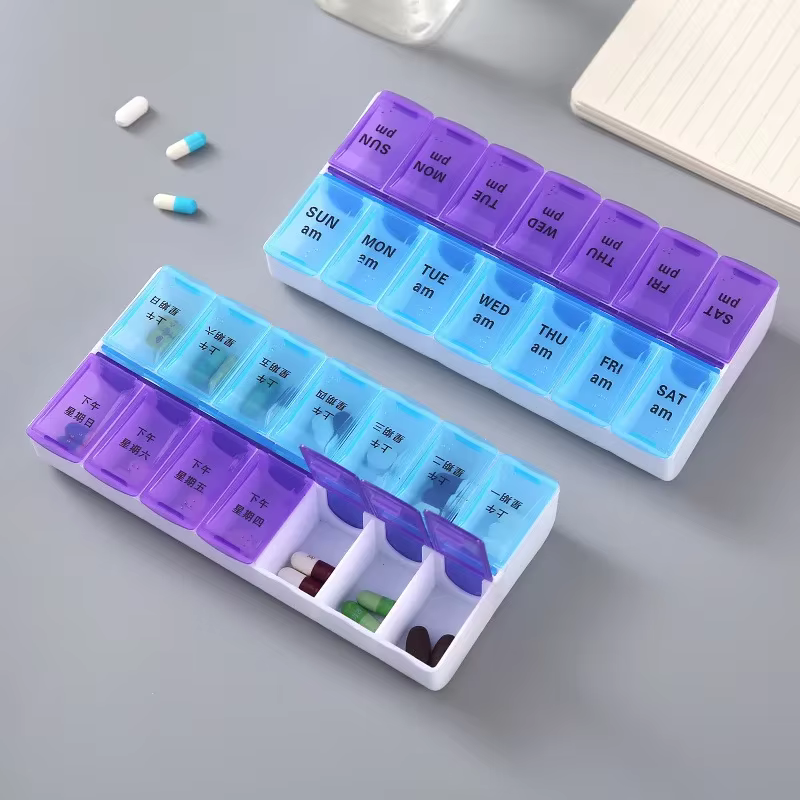 Nueva pastillero de viaje portátil semanal, caja organizadora de 7 días, contenedor de pastillas de 14 rejillas, almacenamiento de tabletas, vitaminas, medicina, aceites de pescado - Imagen 2