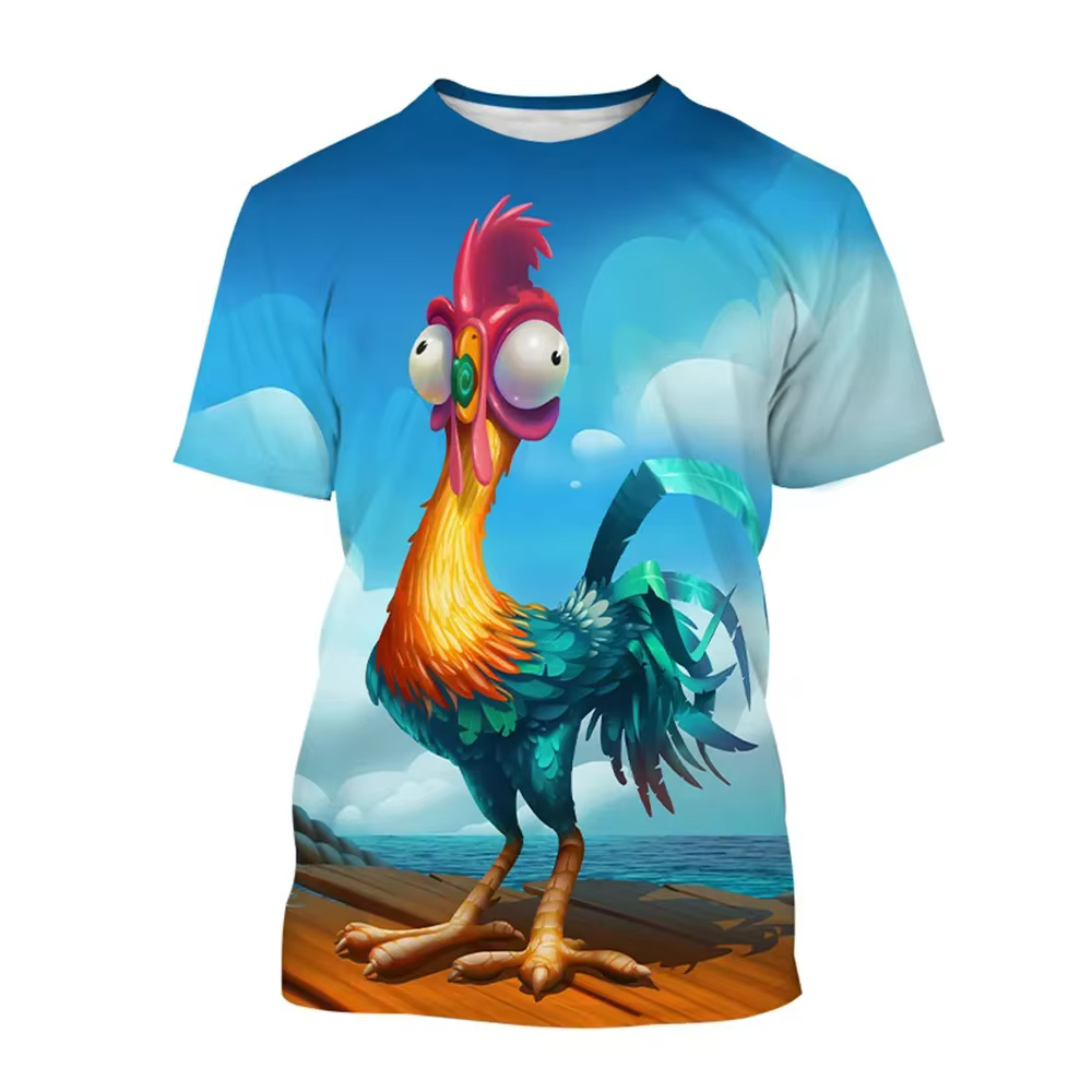 Disney-camisetas con estampado 3D de pollo para hombre y mujer, ropa informal de calle con dibujos animados de Moana, 2024 - Imagen 4