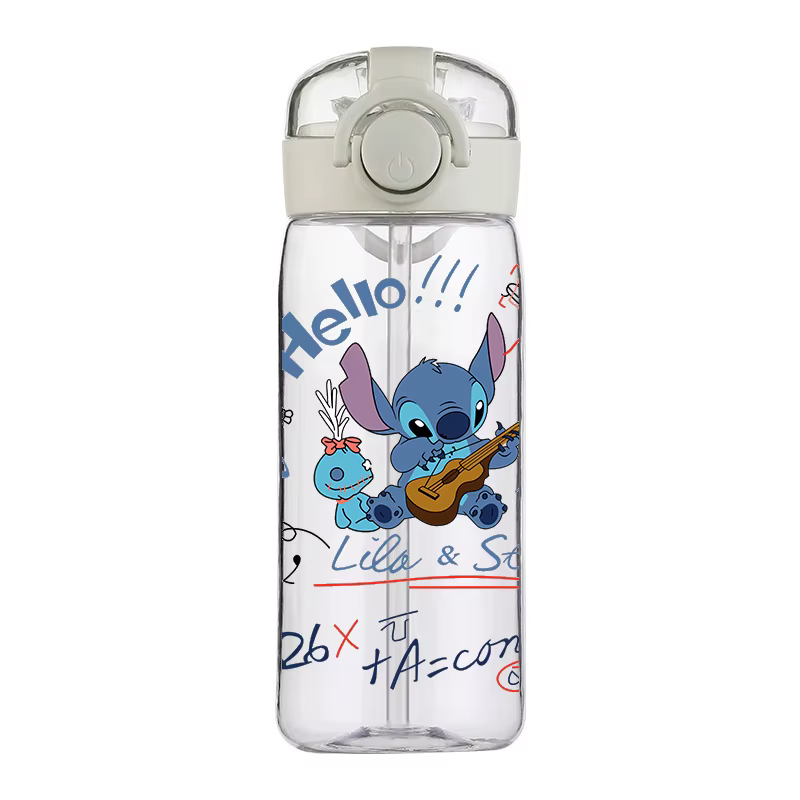 Taza de punto de Disney, botella de agua transparente de alta calidad para deportes al aire libre, bonita botella de agua escolar de plástico a prueba de fugas para niños, 400ML - Imagen 2