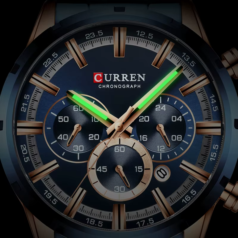 Reloj CURREN para hombre, marca superior, relojes deportivos de cuarzo de lujo para hombre, reloj de pulsera cron贸grafo resistente al agua de acero completo, reloj Masculino - Imagen 6