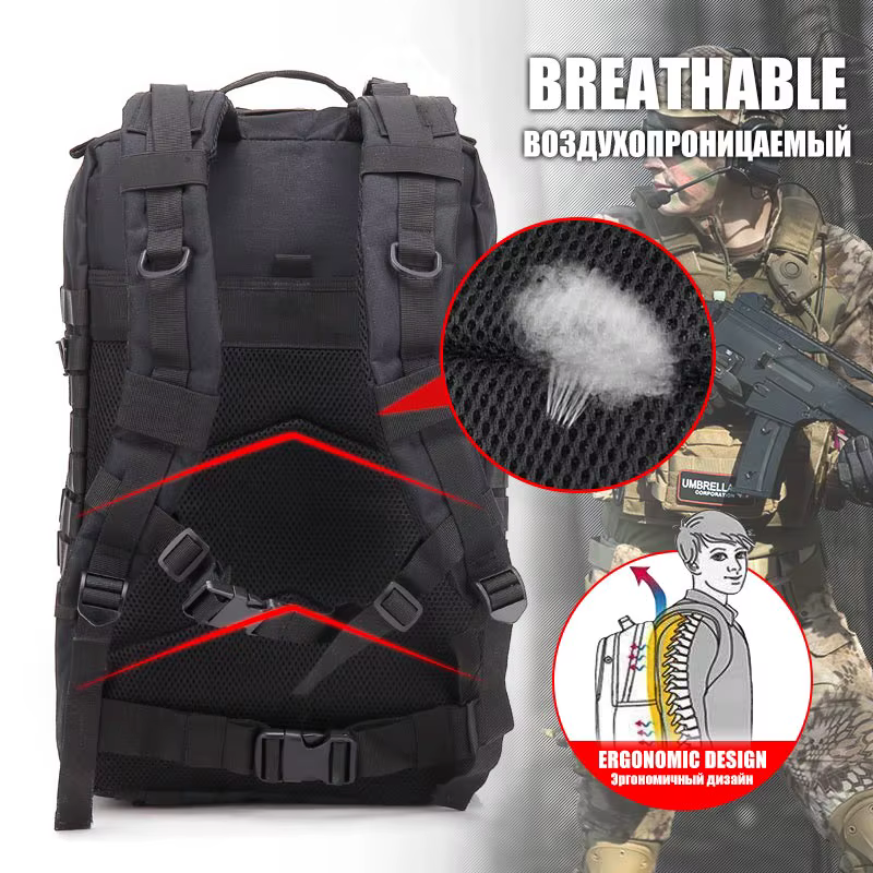 QT & QY-mochilas tácticas para hombre, bolsas de viaje, supervivencia al aire libre, paquete de asalto 3P, EDC Molle Pack para Trekking, bolsa de caza, 30, 45l - Imagen 4