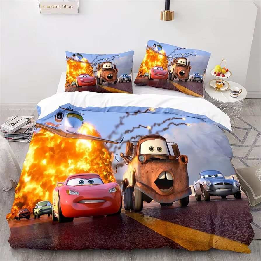 Cars Lightning McQueen Juego de cama para niños 3D Juego de 3 piezas 1 Funda de edredón 100% poliéster Decoración del hogar Dibujos animados - Imagen 2