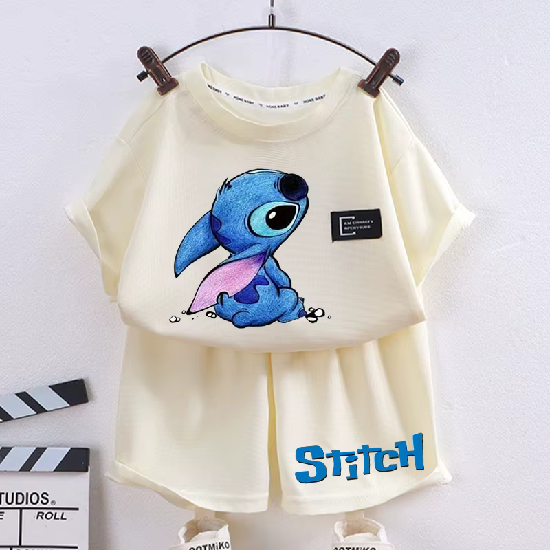 Nuevo conjunto de camiseta y pantalones cortos para niños de Lilo Stitch, camisetas de manga corta con estampado de dibujos animados de Disney para niños y niñas, ropa para niños 2024 - Imagen 2
