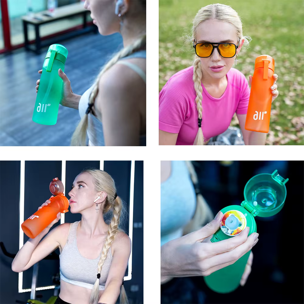 1 botella de agua con aire y 1 cápsula de sabor aleatorio, portátil, transparente, con pajita, a prueba de fugas, adecuada para deportes al aire libre - Imagen 2